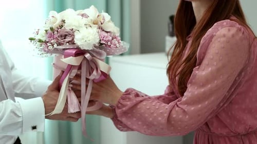 Woman Receives Beautiful Flowers as Birthday Gift