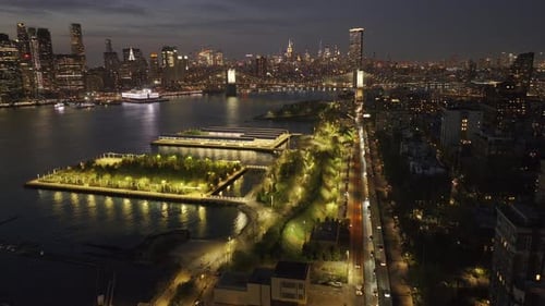 Aerial view of Brooklyn, Manhattan, and The East River