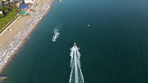 Aerial View of Speed Boats for Islandtropical Island Tourism Motor Boat Sailing Close to Sand Beach