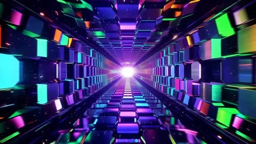 Vibrant 3D Neon Cube Tunnel Loop Motion Graphic VJ Backgroun