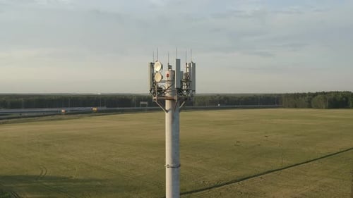 Tower with cellular communication antennas 5g, 4g.