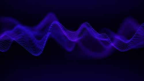 Nahtloser Loop-Hintergrund mit einer abstrakten Wellenform aus blauen Partikeln und lila, marineblauen Kurven