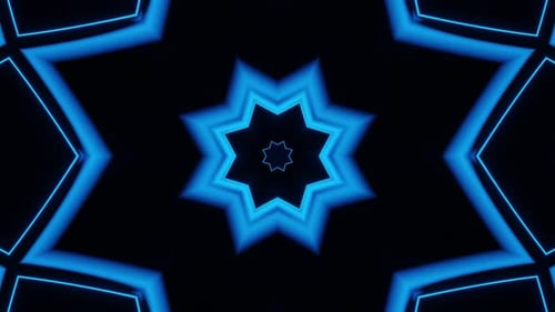 Blue Neon Glowing Star Kaleidoscope Pattern Loop