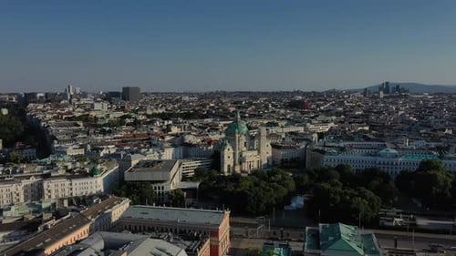 Aerial View of the Historic Center and Cathedral of the Capital of Austria Vienna in the Evening at