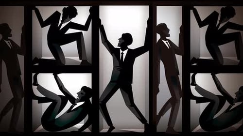 Geometric Corporate Struggle Animation of Confined Business People