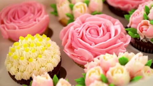 Box of Ornate Rose and Tulip Cupcakes