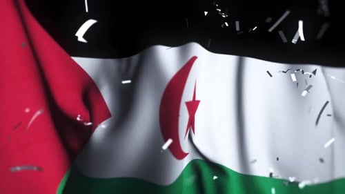Drapeau de la République arabe sahraouie démocratique orné de confettis — Indépendance et fierté nationale