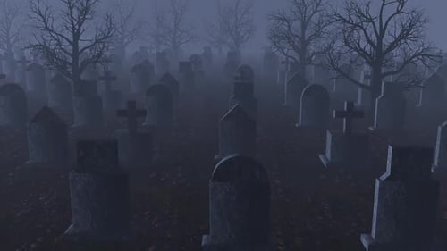 Halloween Pumpkins On Graveyard