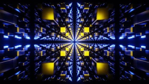 Gold and Blue Abstract Cubic Dimension Background VJ Loop in HD