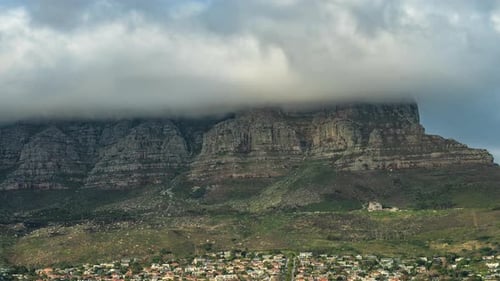 Timelapse Of Clouds Passing Through Table Mountain, Flat-topped Mountain In Cape Town, South Africa.