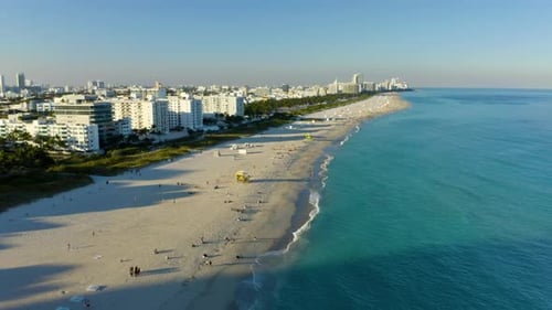 Miami South Beach. Aerial drone panorama view flight over Miami.