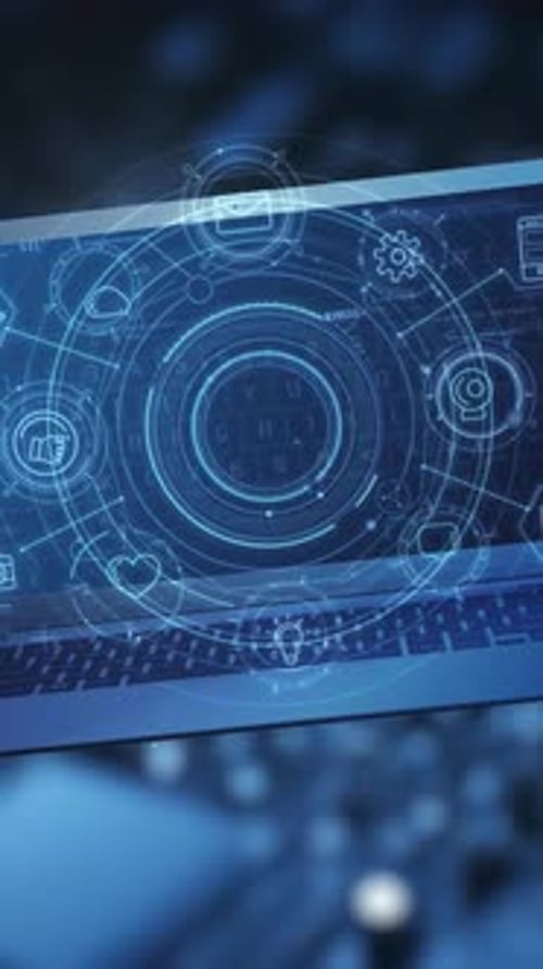 L'espace virtuel d'un ordinateur portable avec des images infographiques dynamiques