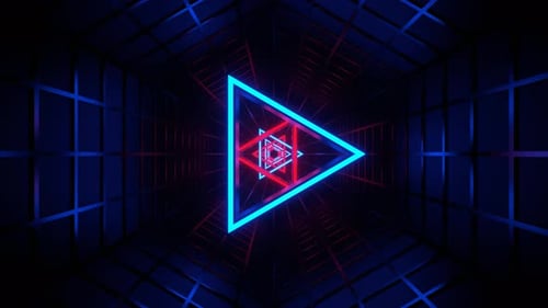 Red And Blue Neon Triangle In Mesh Tunnel Background Vj Loop | 4K