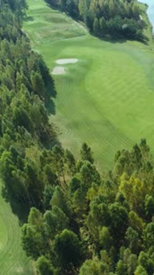Green Fields in Summer Sunny Day Aerial View of Golf Course in Forest Area Golf Club View of the