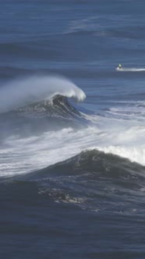 Large Wave Rolling on Surface of Stormy Ocean