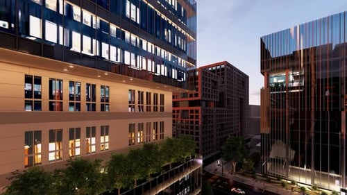 Vista ampliada del moderno edificio de apartamentos con enormes ventanas y balcones de vidrio