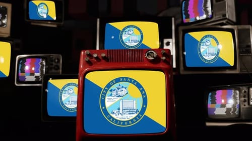 Vintage Televisions Display Santa Ana California Flag