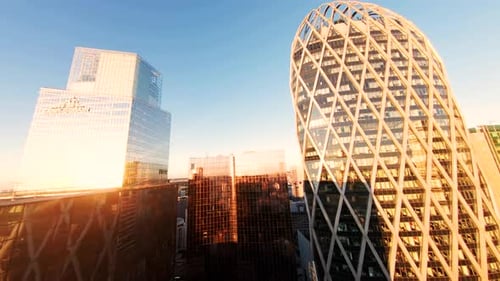 Paris Aerial. Modern La Defense FPV drone aerial view.