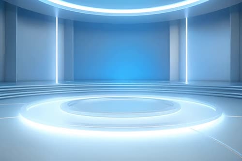 podium Futuristic showcase with platform for product displaying. Empty modern stage display