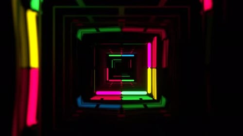 Multicolor Dark Endless Fantasy Corridor With Flashing Neon Background Vj Loop in 4K