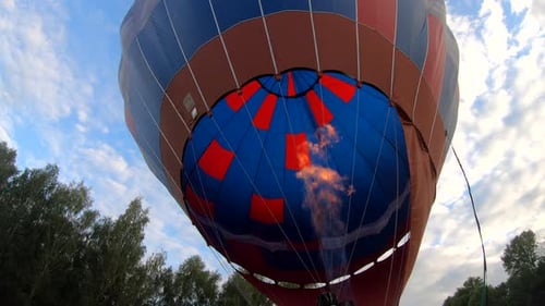 Inflating Hot Air Balloon with Burner Blast