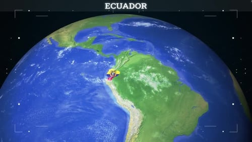Digital Earth Globe Zoom to Ecuador Flag Reveal