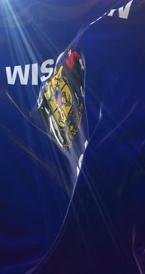 Realistic Waving Wisconsin State Flag Vertical Animation