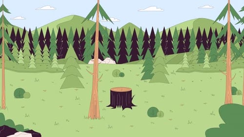 Glade forest pines swaying line cartoon animation