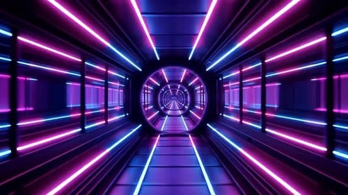 Futuristic Neon Tunnel SciFi Hallway Motion Background