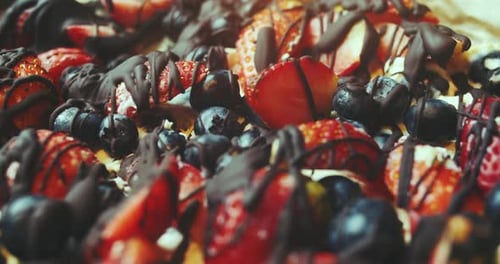 Close-Up of Chocolate Covered Strawberries and Blueberries