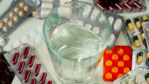Glass of Water Surrounded by Pills and Capsules