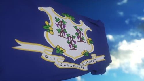 Flag of Connecticut State Region of the United States Waving at Wind
