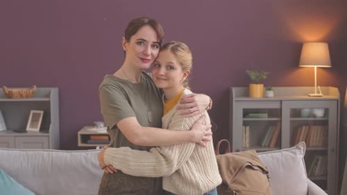 Mother and Child Embrace Affectionately at Home