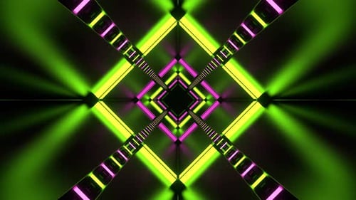 Pink And Light Green Pulsing Neon Lamp Tunnel Background Vj Loop In 4K