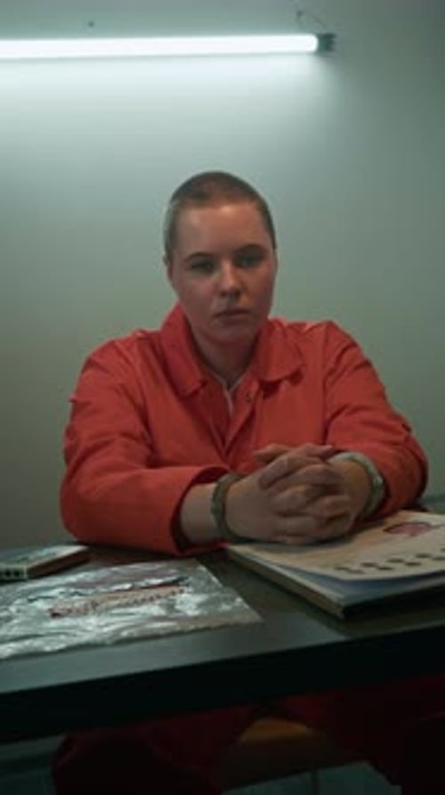 Young Adult Sits Shackled in Interrogation Room