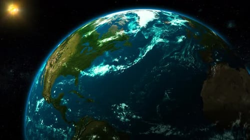 Glowing 3d Sun With Realistic Planet Earth