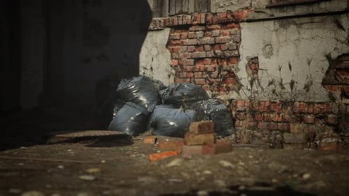 Abandoned Old Building with Rusty Iron Constructions