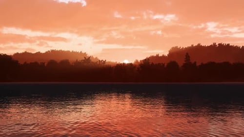 Evening Scene With Sunset On Sea, Sunset In Forest