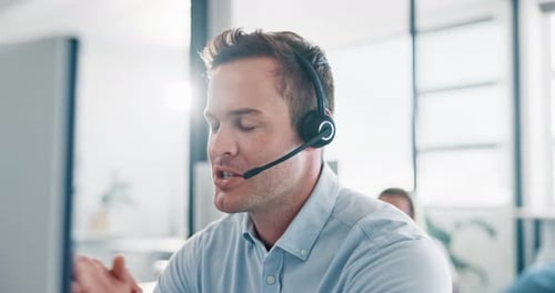 Call center, businessman and crm consulting in office for telemarketing, help or customer service