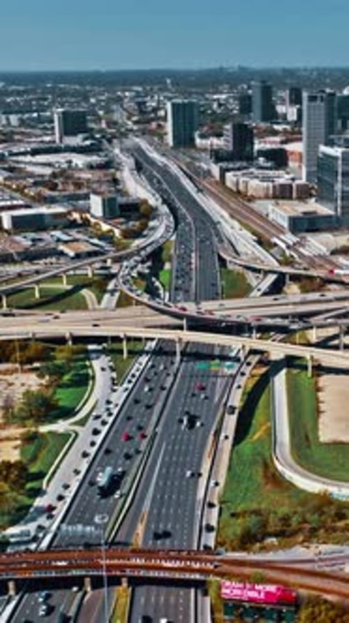 Aerial view of busy highways in Dallas, Texas showcasing urban landscape