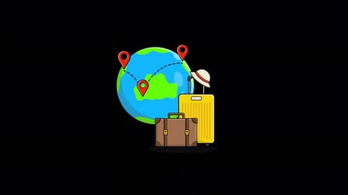 Animated Global Travel Illustration with Suitcases and Map Pins