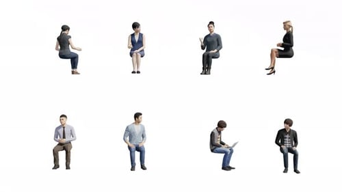 4K alpha channel,3D people sitting on transparent background