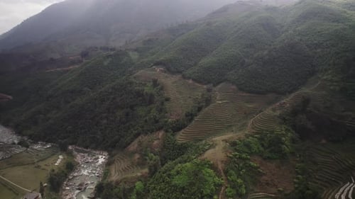 Aerial video over the rice terraces in Sapa, Vietnam