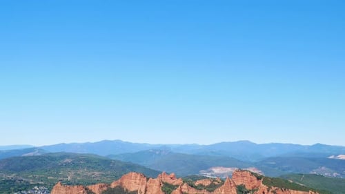 Tilt down view of Las Medulas, the old gold mines from the Roman Empire, Spain