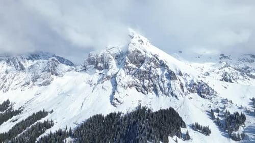 Lateral Shot Of Huge Fronalpstock Glarus Snowy Mountains, Switzerland