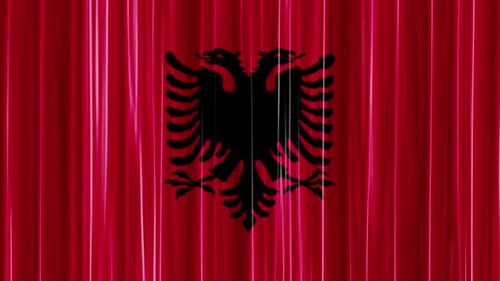 Waving Albanian Flag with Eagle Emblem Curtain Loop