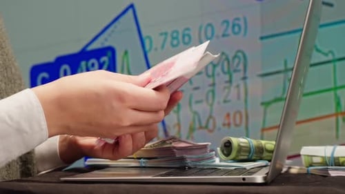 Closeup of Financial Cash Flow Data on PC Screen Counting Invoices Closeup Mortgage Chart Footage of