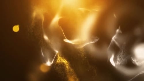 Golden Fluid Particles Flowing Light Abstract Background