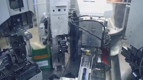 Industrial equipment in factory. Industrial machine working at cable factory