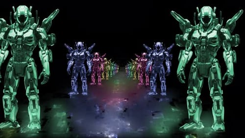 Looping Sci-Fi Robot Army Marching in Futuristic Space